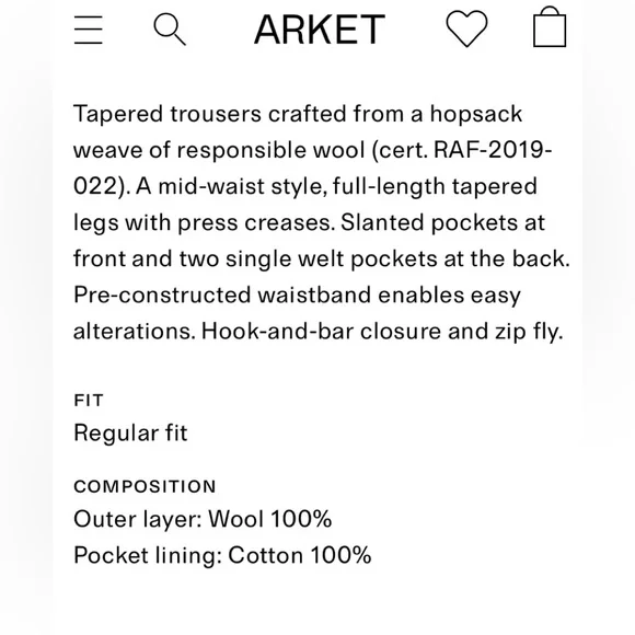 Like New Arket wool pants trousers size 36 (US size XS/S) - Picture 2 of 11